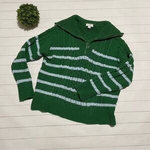 La Ligne‎ x Target Green Blue Striped Chunky Cable Knit Sweater Women’s Size 1X